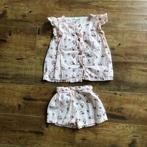 Rabbit + Bear Organic Cotton 2-Piece Top & Shorts Peach Set Baby Girl 24M